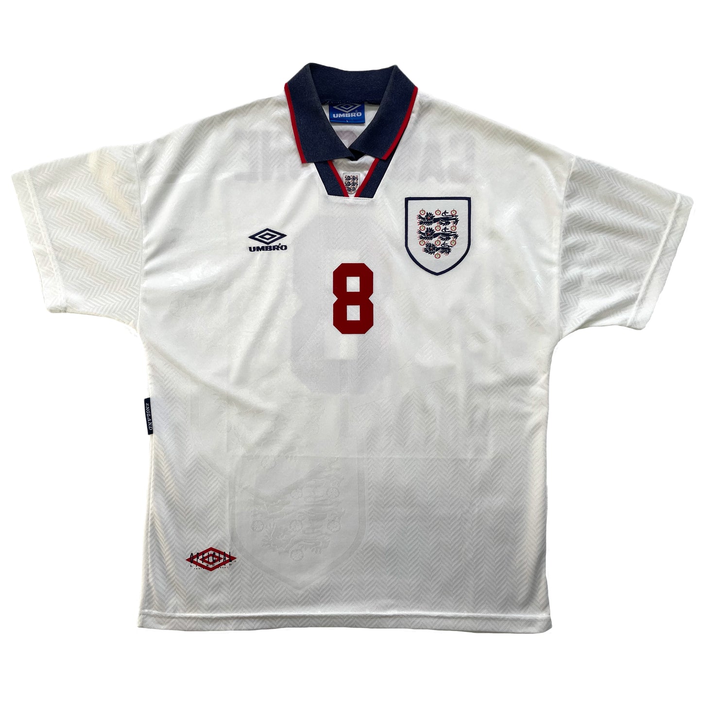 1993-1995 England home shirt #8 Gascoigne (L)