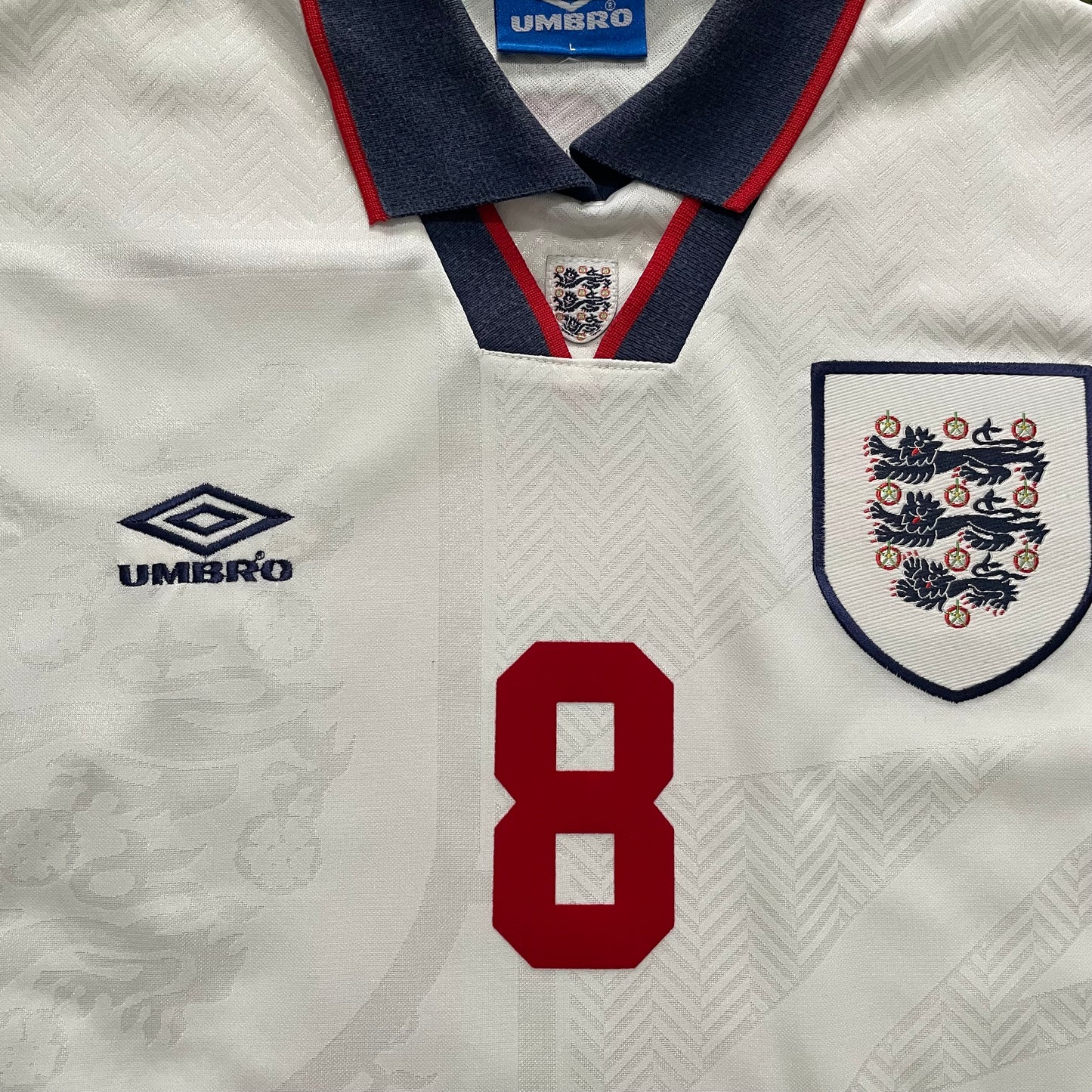 1993-1995 Inglaterra camiseta local #8 Gascoigne (L)