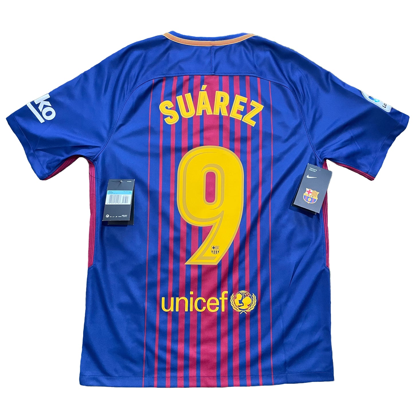 <tc>2017-2018 FC Barcelona camiseta local #9 Suárez (M, XL)</tc>